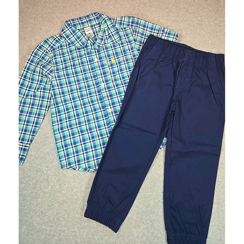Carter's Toddler Boys 3T 2 pc Set Plaid Button Down Top & Jogger Pant Outfit NWT